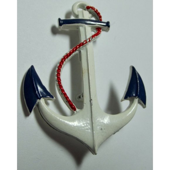 Vintage Anchor Brooch Pin  Victorian enamel red white blue patriotic sailor ship - Picture 3 of 8